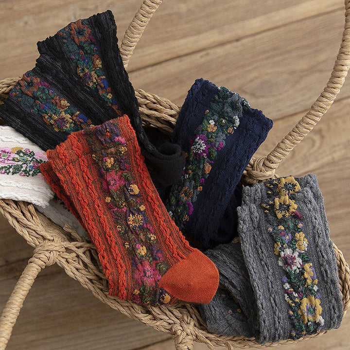 BowLift | Vintage Floral Style Cotton Crew Socks