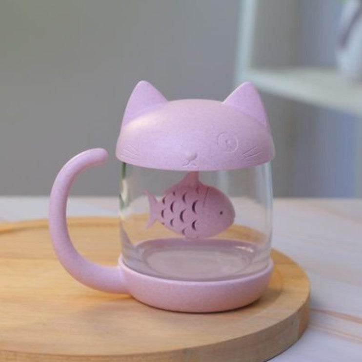 BowLift | 250ml Creative Cat and Fish Cup, with Tea Steeper, for Tea, Coffee, Juice, Milk and More
