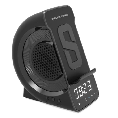 BowLift | 3-in-1 Bedside Bluetooth Speaker with Wireless Charger, Clock & Alarm Clock, for Home & Office