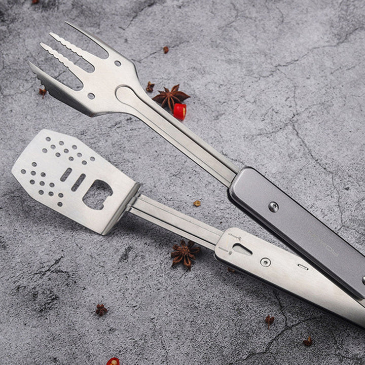 BowLift | Foldable Detachable Stainless Steel Hybrid Grill Tongs, with Retractable Handle & Bottle Opener