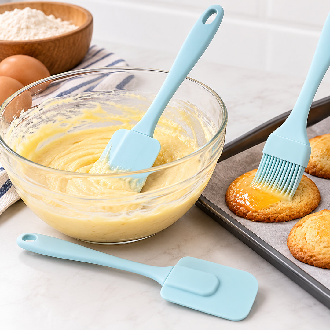 Silicone Non-Stick Baking Utensil Set with Flexible Spatulas and Pastry Brush Bowlift