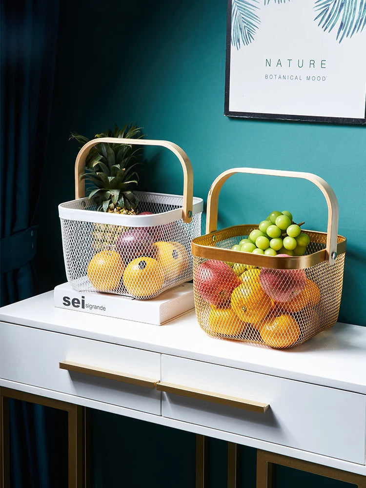 BowLift | Iron Art Fruit Basket with Bamboo Handle
