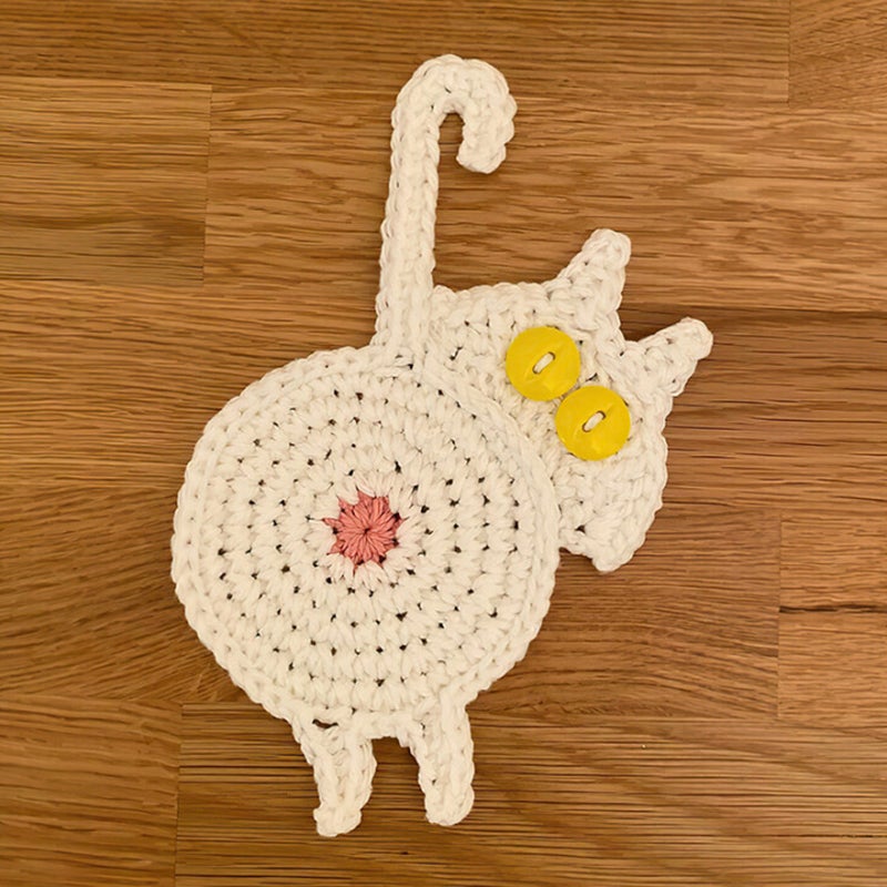 BowLift | Cute Knitted Kitten Butt Coasters