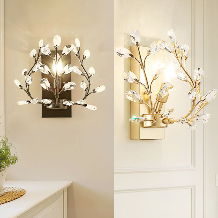 BowLift | Luminis Wall Light | Luxury Crystal Design | Leaf Motif | 1-Bulb & Modern