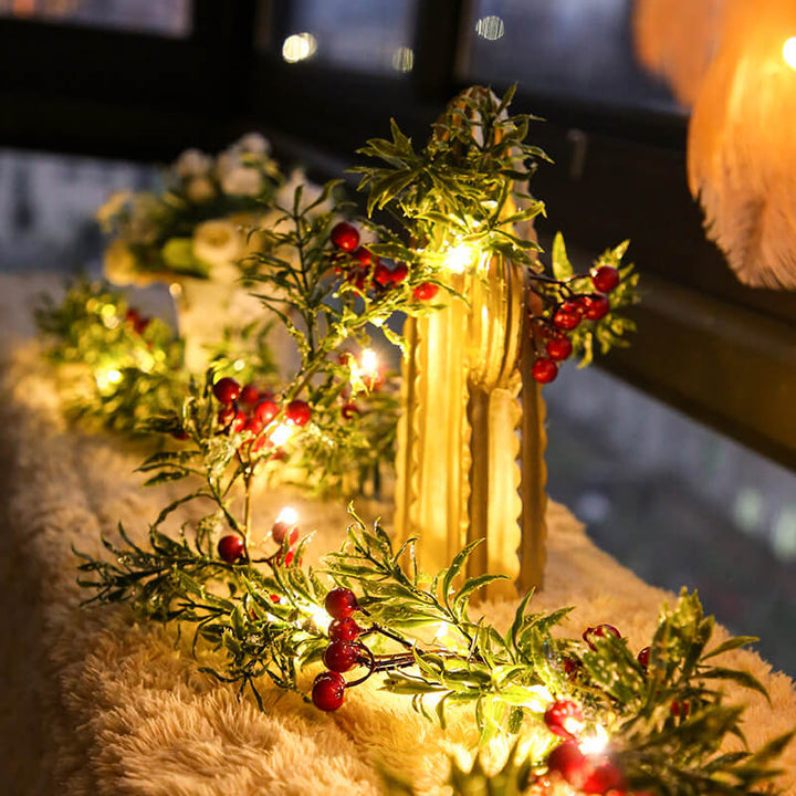 BowLift | Christmas Red Fruit Pine Needle LED Copper Wire Decorative Battery String Lights