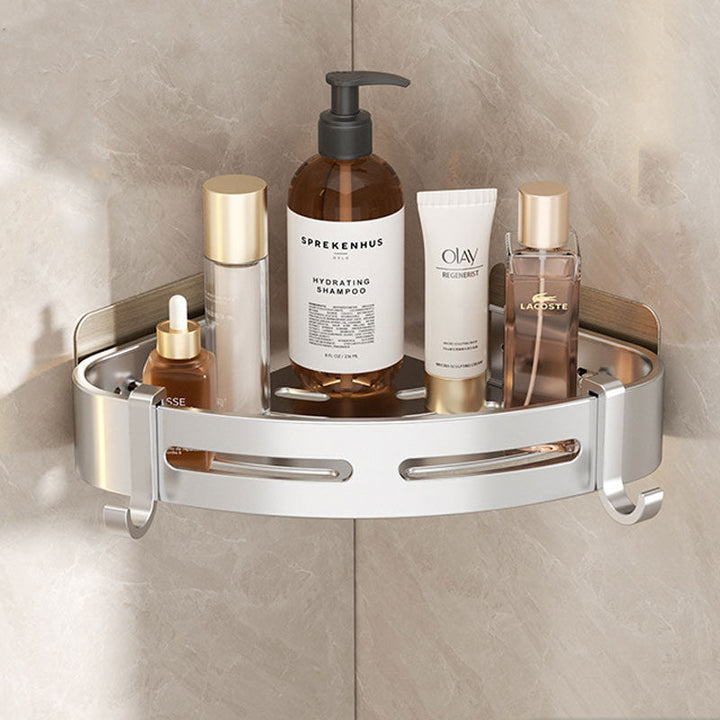 BowLift | EasyCorner Aluminum Shelf – Self-Adhesive Bathroom Corner Storage without Drilling