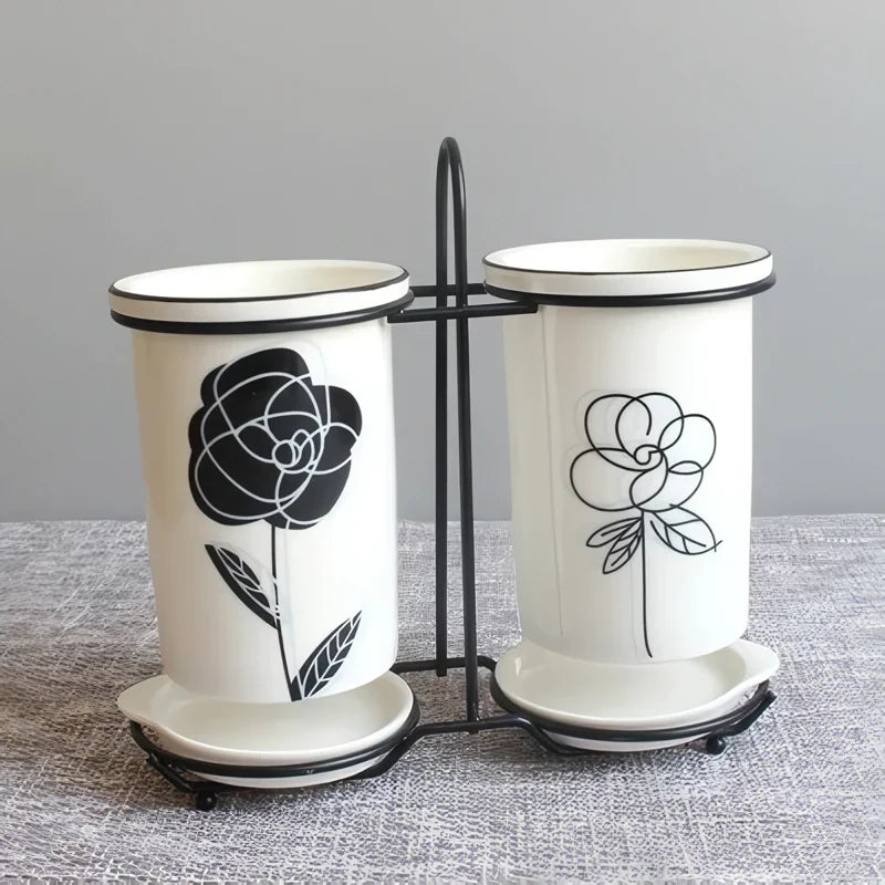 BowLift | Ceramic Chopsticks and Utensil Storage Set with Drainage Rack
