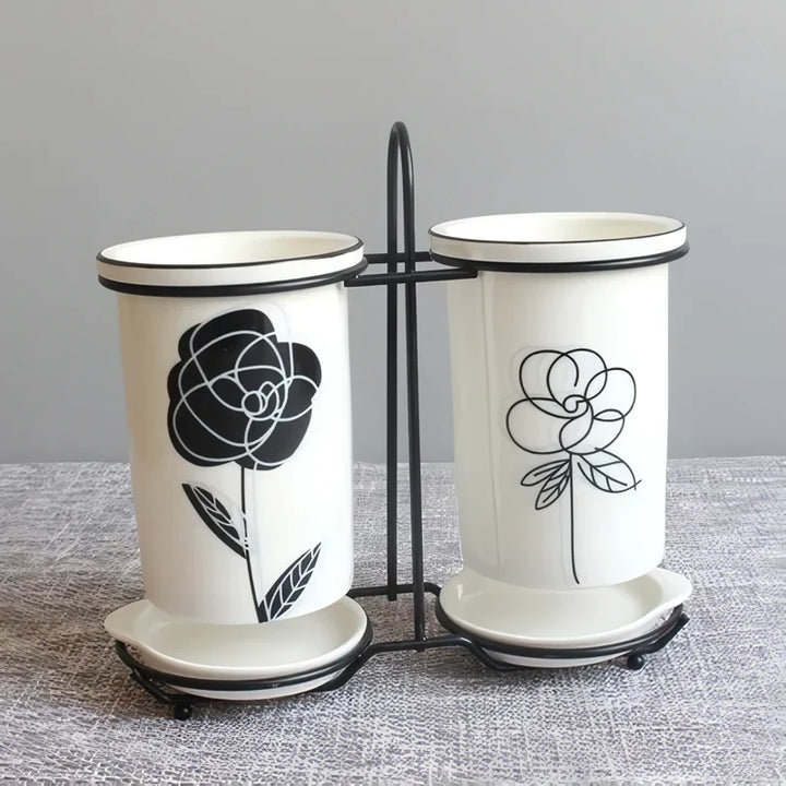 BowLift | Ceramic Chopsticks and Utensil Storage Set with Drainage Rack