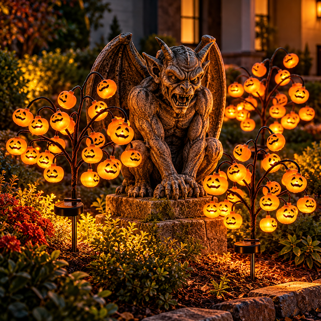 Solar-Powered Jack-o'-Lantern Garden Stake Light Tree Bowlift