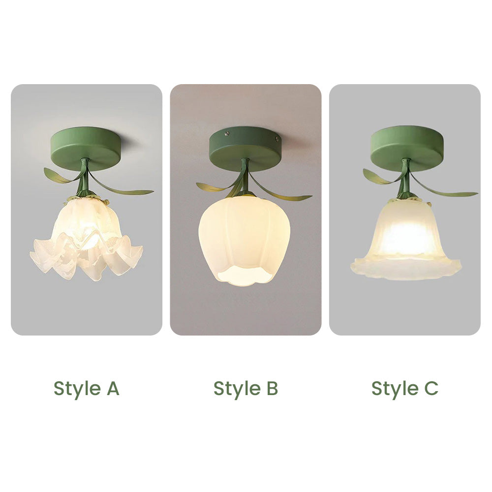 BowLift | Ceiling Light with Floral Glass Shade Design