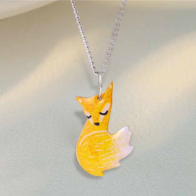 BowLift | Hand-painted Fox and Wolf Couple Embrace Necklace