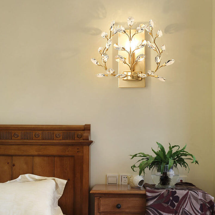 BowLift | Luminis Wall Light | Luxury Crystal Design | Leaf Motif | 1-Bulb & Modern