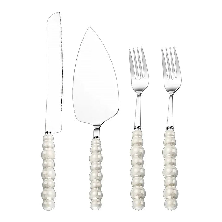 BowLift | Creative Pearl Ceramic Handle Cake Knife and Spatula Set Stainless Steel