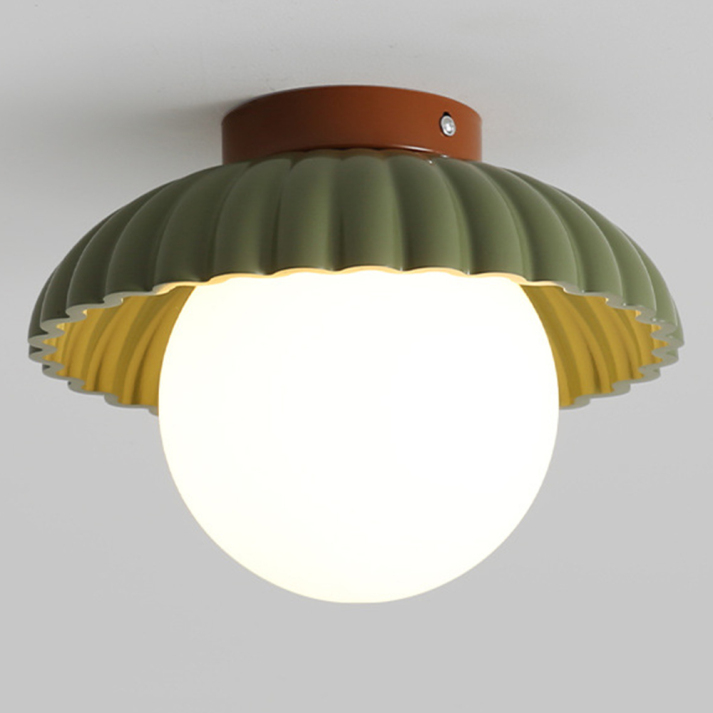 BowLift | Ceiling lamp with a milk glass shade providing warm lighting in the hallway