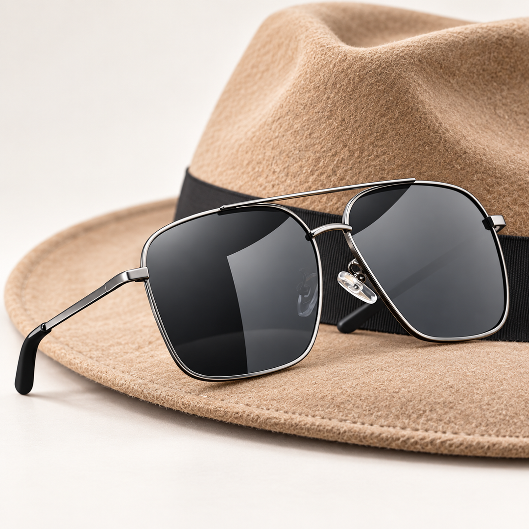 Polarized Metal Square Aviator Sunglasses with Adjustable Nose Pads Bowlift