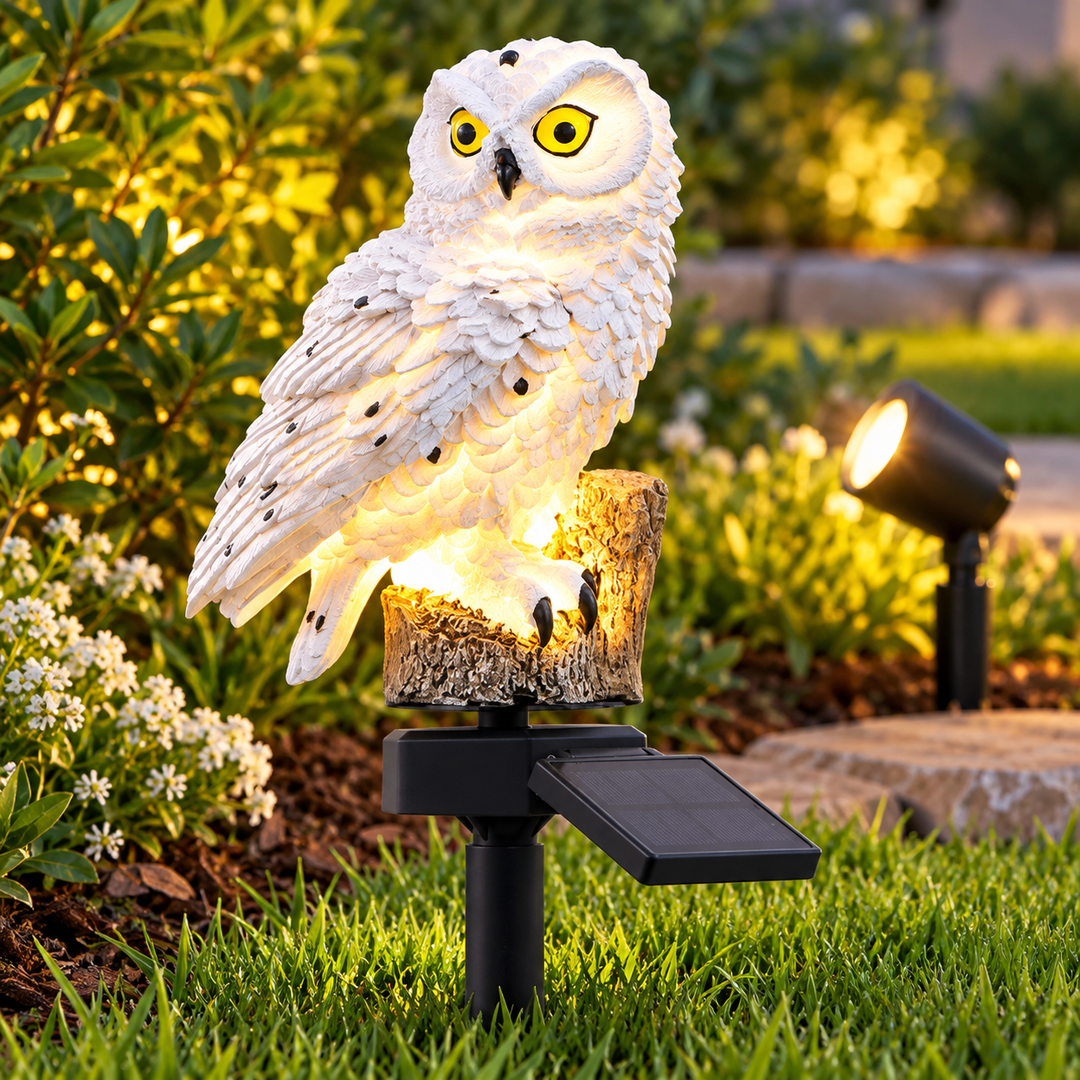Solar-Powered LED Owl Garden Decoy Light Bowlift