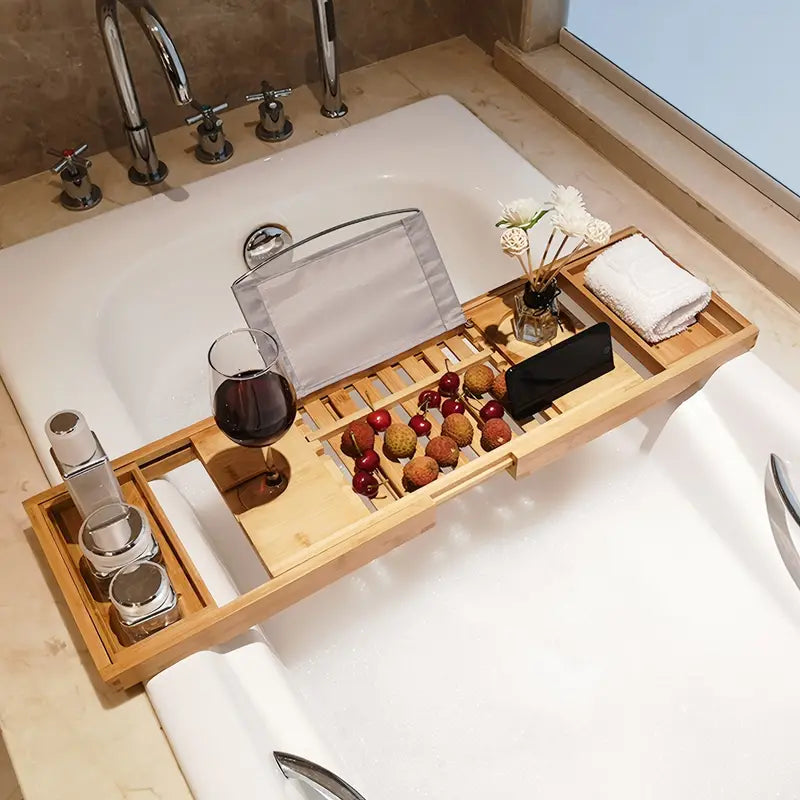 Premium Bamboo Extendable Bathtub Tray Bowlift
