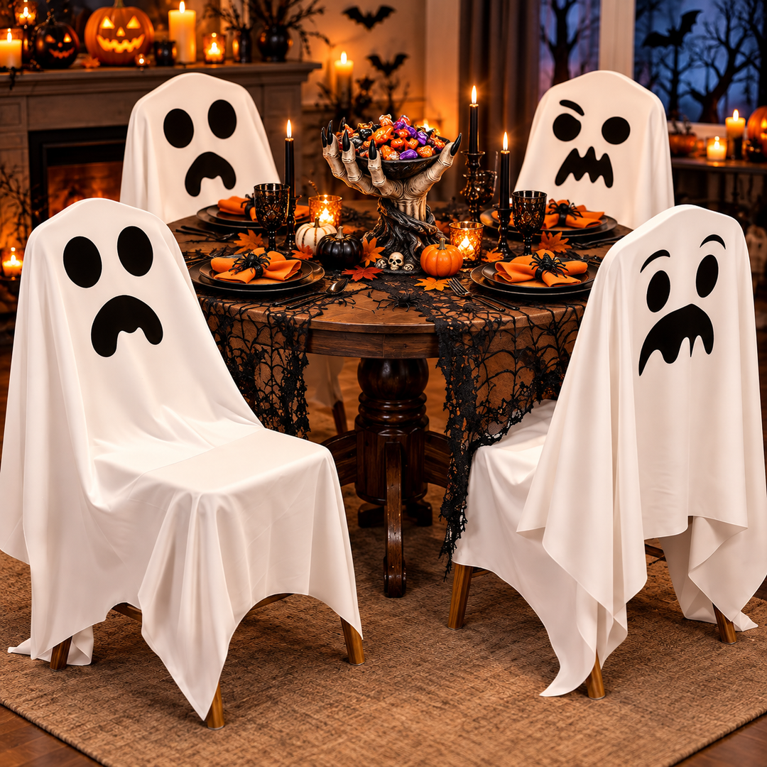 Halloween Ghost Chair Cover and Table Linen Decorative Set Bowlift