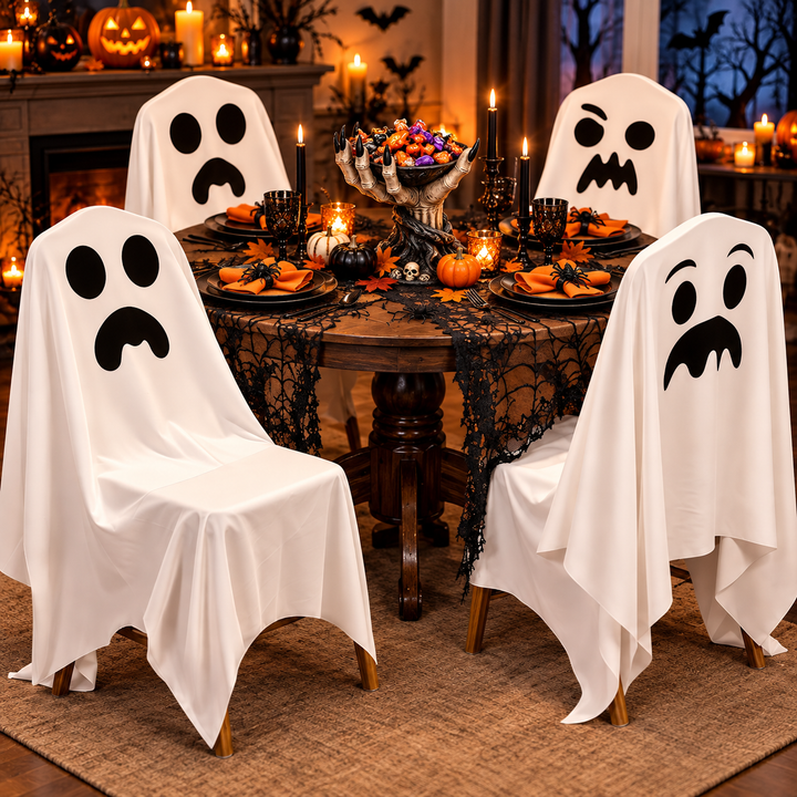 Halloween Ghost Chair Cover and Table Linen Decorative Set Bowlift