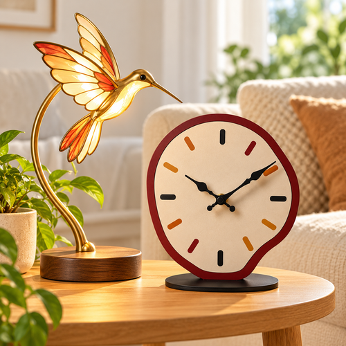 Surrealist Melted Tabletop Clock with Silent Quartz Movement Bowlift