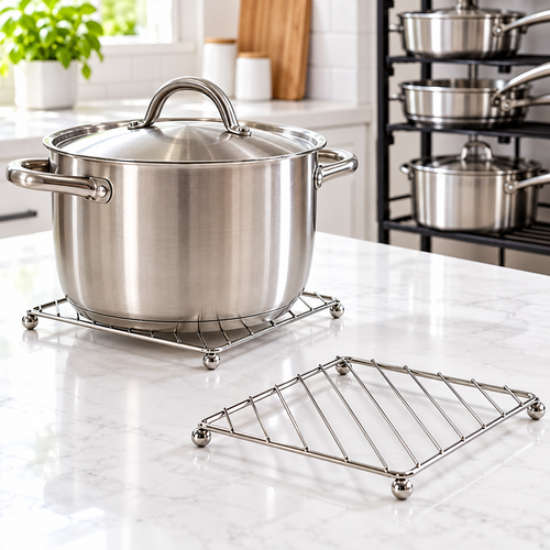 Small Round Stainless Steel Cooling Rack Trivet with Raised Feet Bowlift