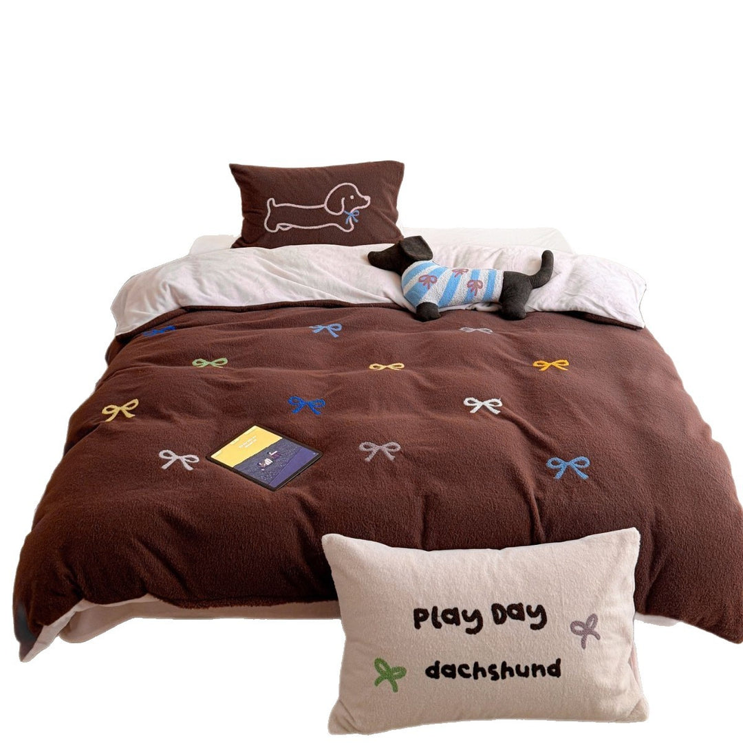 Milk fleece bedding set, cartoon design, winter