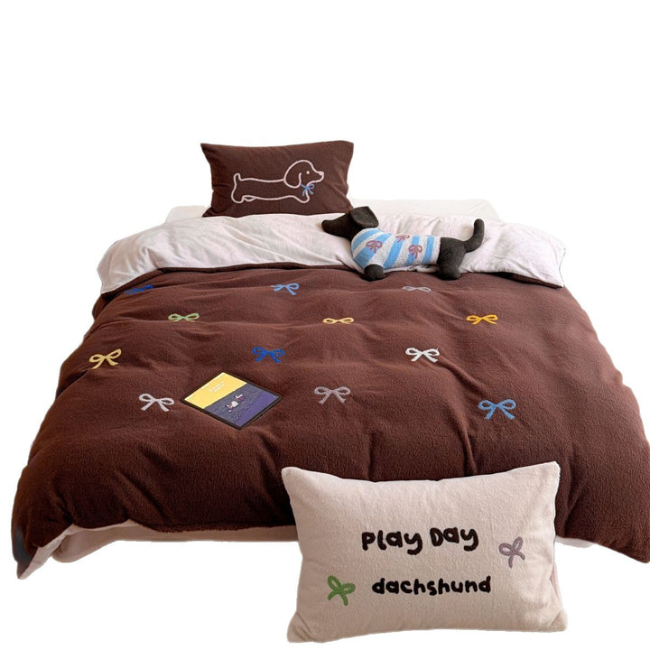 Milk fleece bedding set, cartoon design, winter