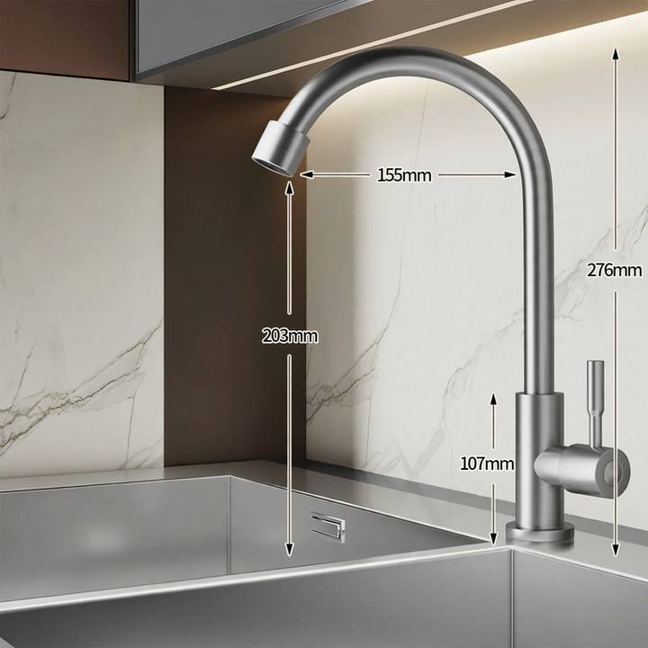 Stainless steel kitchen faucet, mixing or cold water