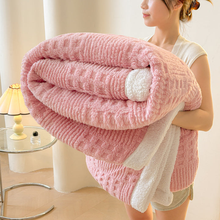 Versatile coral fleece blanket with relief pattern