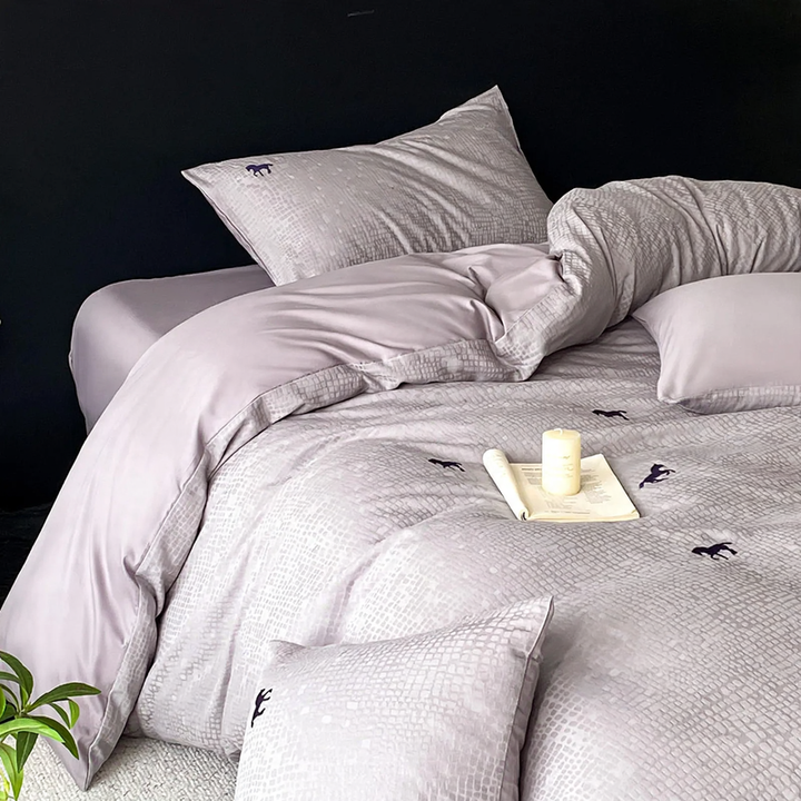 Cotton bedding set, 4-piece, geometric pattern