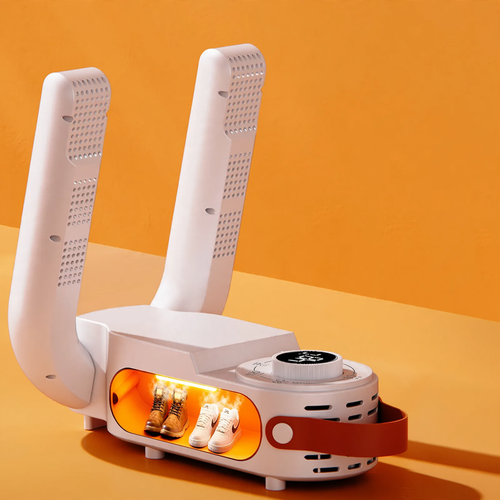 Portable, foldable shoe dryer with timer