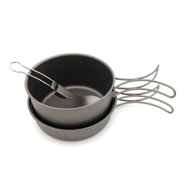 lightweight titanium nesting camping cookware set with folding wire handles Bowlift