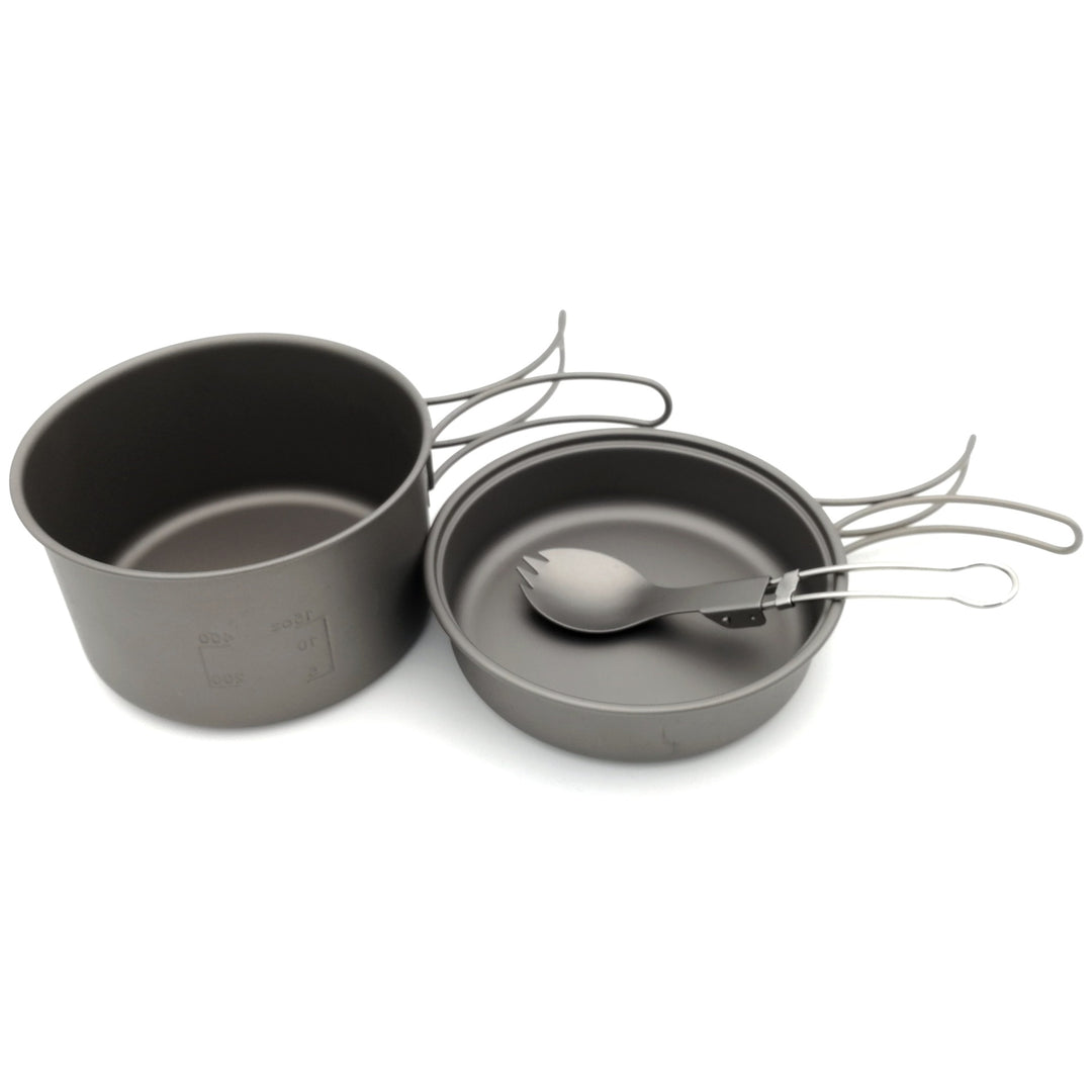 lightweight titanium nesting camping cookware set with folding wire handles Bowlift