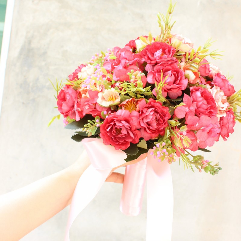 Lifelike Floral Bouquet with Silk Flowers