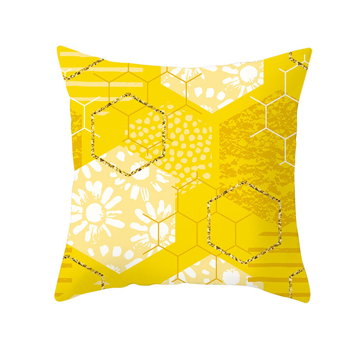 Geometric Interlocking Circle Square Pillow Cover Polyester Linen-Texture with Hidden Zipper