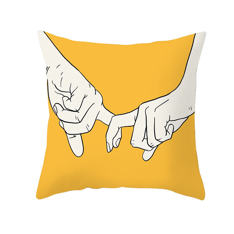 Geometric Interlocking Circle Square Pillow Cover Polyester Linen-Texture with Hidden Zipper