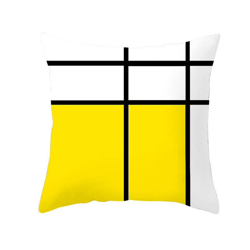 Geometric Interlocking Circle Square Pillow Cover Polyester Linen-Texture with Hidden Zipper