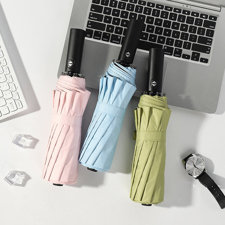 Ladies automatic folding umbrella with ergonomic handle and UV protection Bowlift