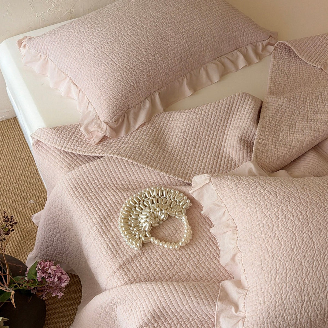 Cotton bedspread, 3-piece, lace, sand wash