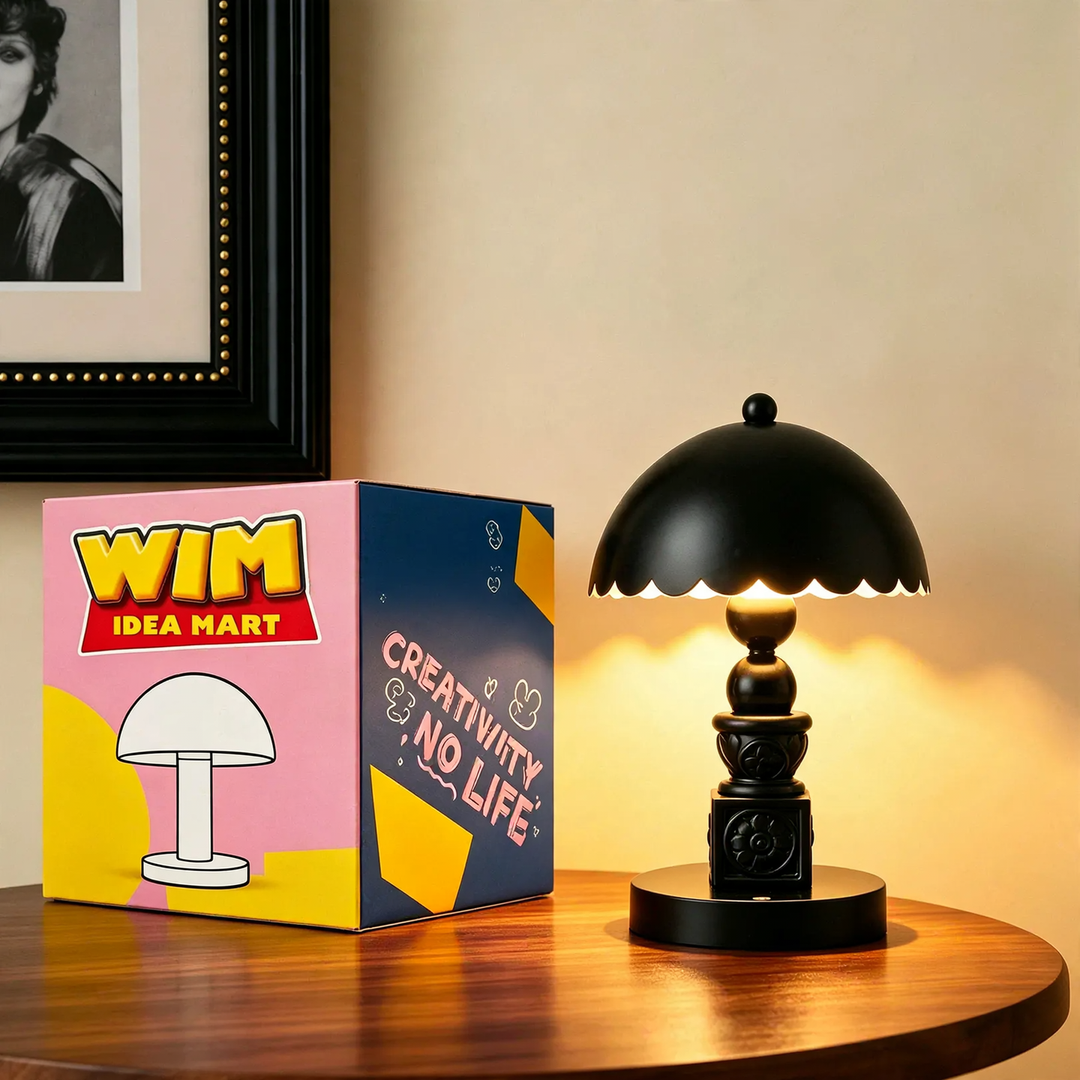 Vintage column table lamp with carving