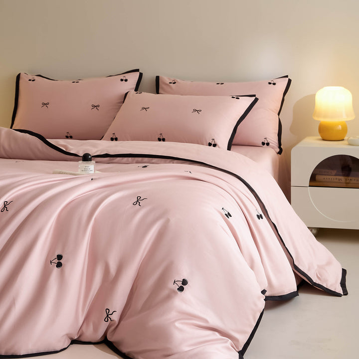 Korean bedding with embroidery, 4-piece, cotton