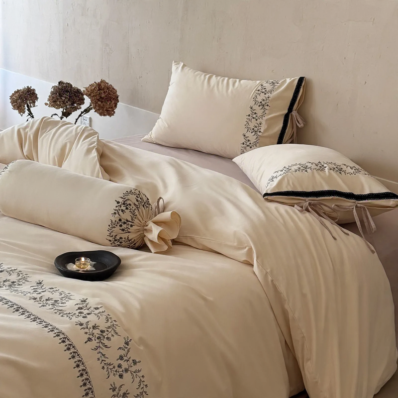 Cotton bed set, 4-piece, brushed