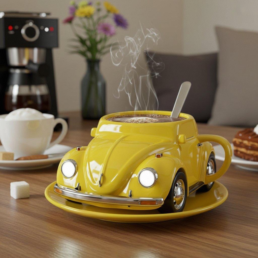 BowLift | RetroCar Ceramic Coffee Mug – Unique 3D Design for Coffee & Tea