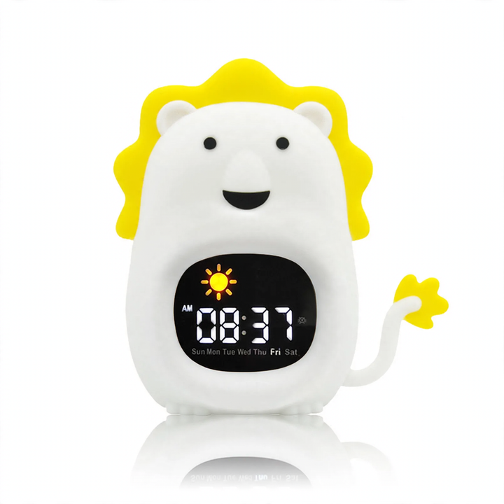 Child-friendly sleep trainer with wake-up light and night light