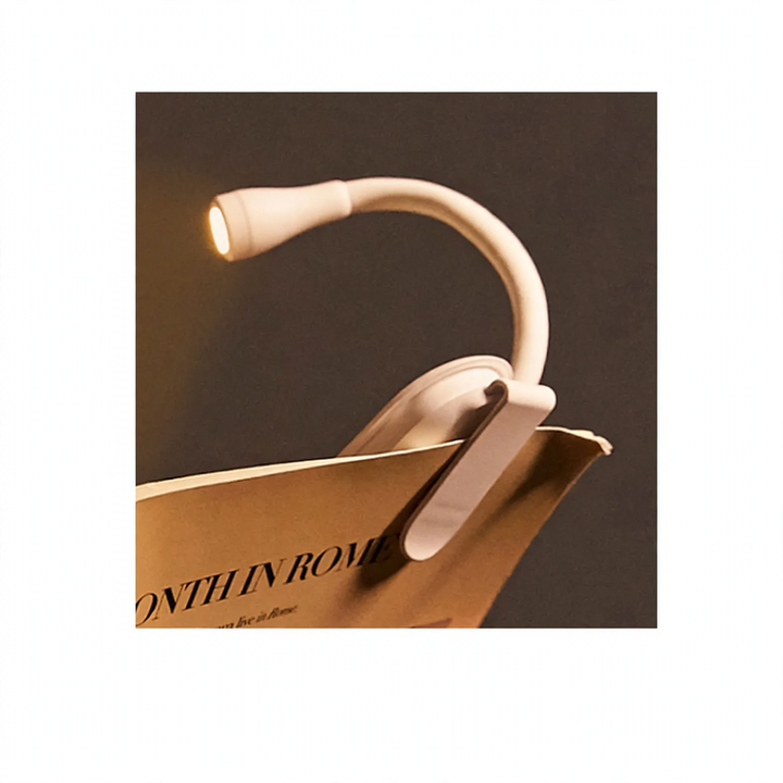 Compact LED clip lamp for nightstand and travel