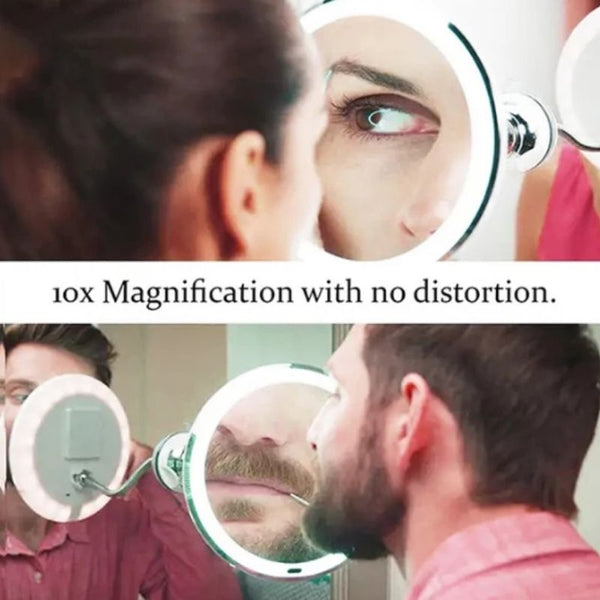 LED Magnifying Mirror with Flexible Gooseneck | 10x Magnification | Daylight LED | Makeup Mirror