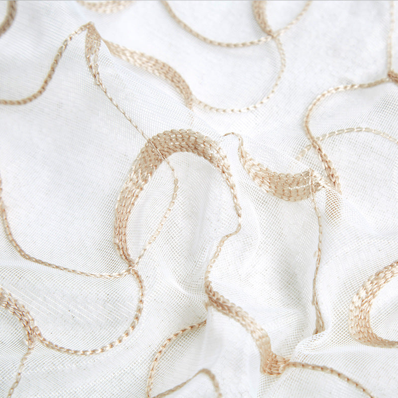 Transparent voile curtain with embroidered golden vine pattern Bowlift
