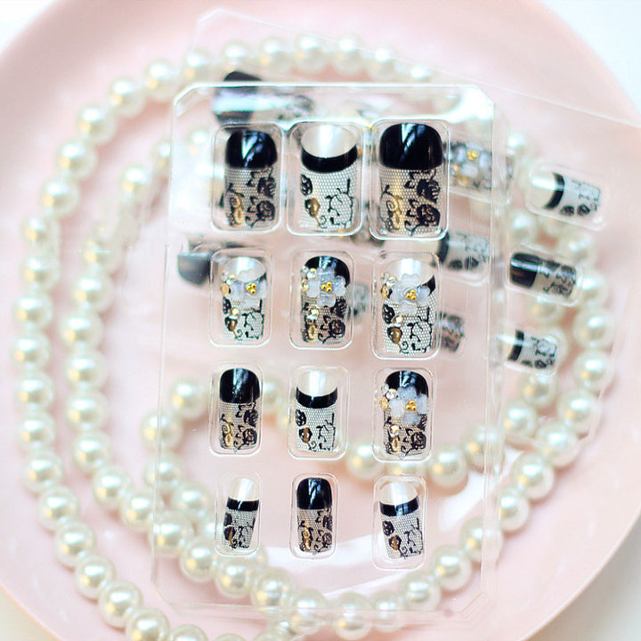 Artistic Floral and Rhinestone Press-On Nail Set
