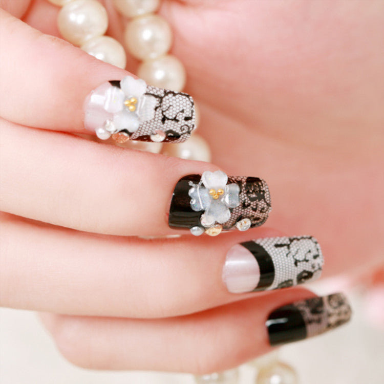 Artistic Floral and Rhinestone Press-On Nail Set
