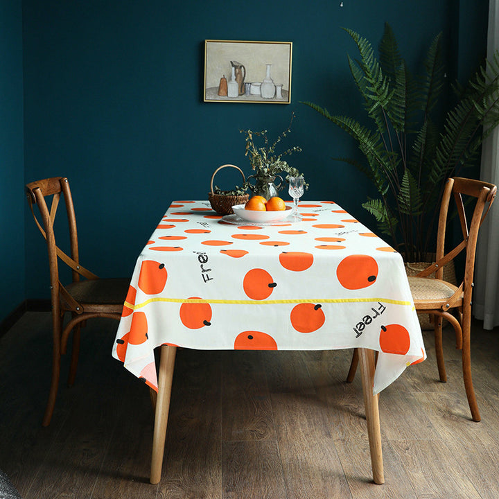 Rectangular cotton blend tablecloth with fruity orange print and easy-care finish Bowlift